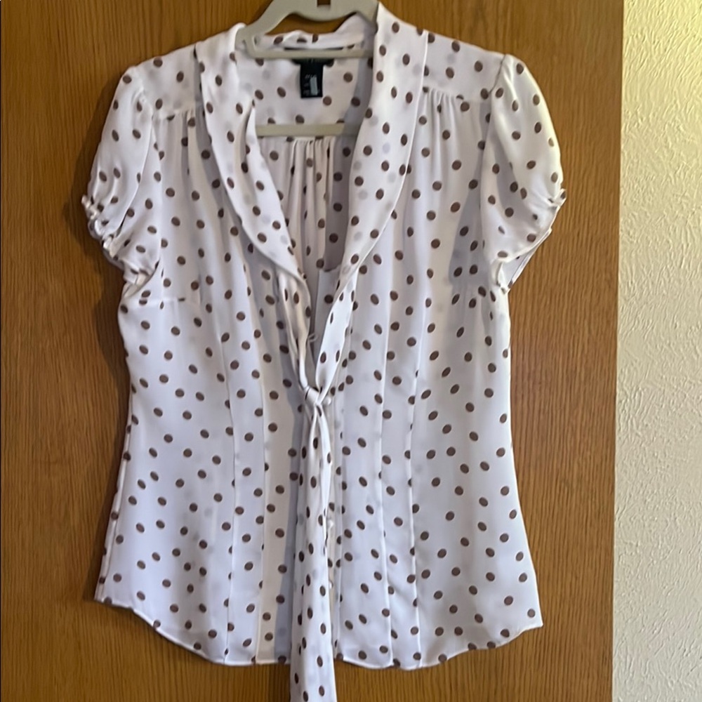 Polka Dot Blouse - White and Brown